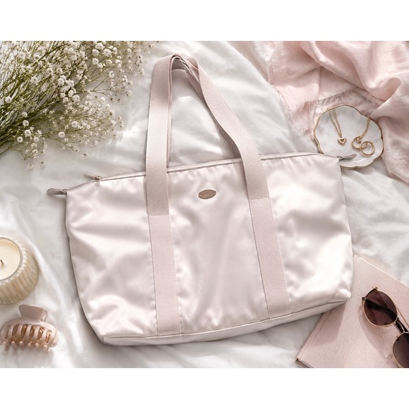 Coach Handbags - Coach Fragrance Pink Satin Tote Bag Rose Gold Hardware Travel Gym Carryall